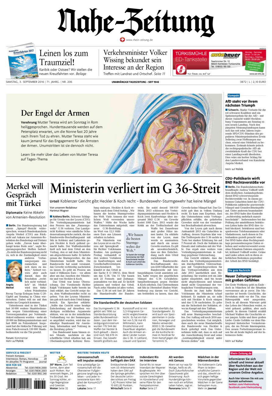 Nahe-Zeitung vom Samstag, 03.09.2016