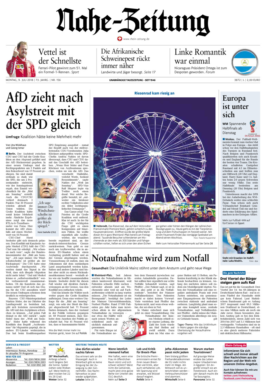 Nahe-Zeitung vom Montag, 09.07.2018