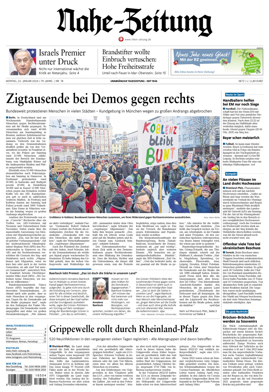 Nahe-Zeitung vom Montag, 22.01.2024
