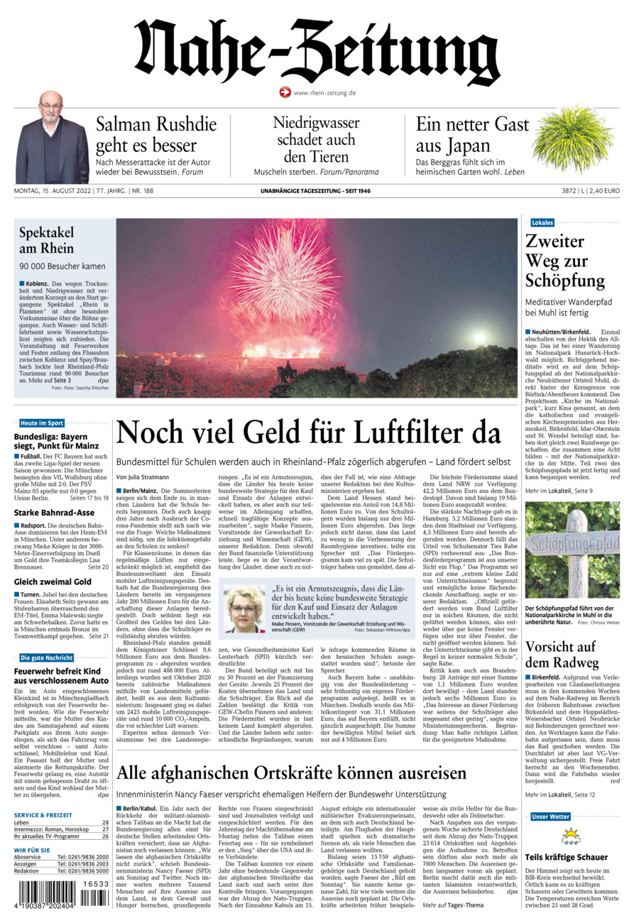 Nahe-Zeitung vom Montag, 15.08.2022