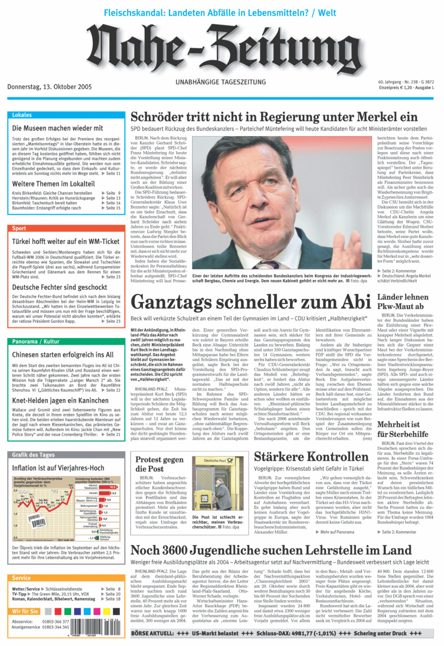 Nahe-Zeitung vom Donnerstag, 13.10.2005