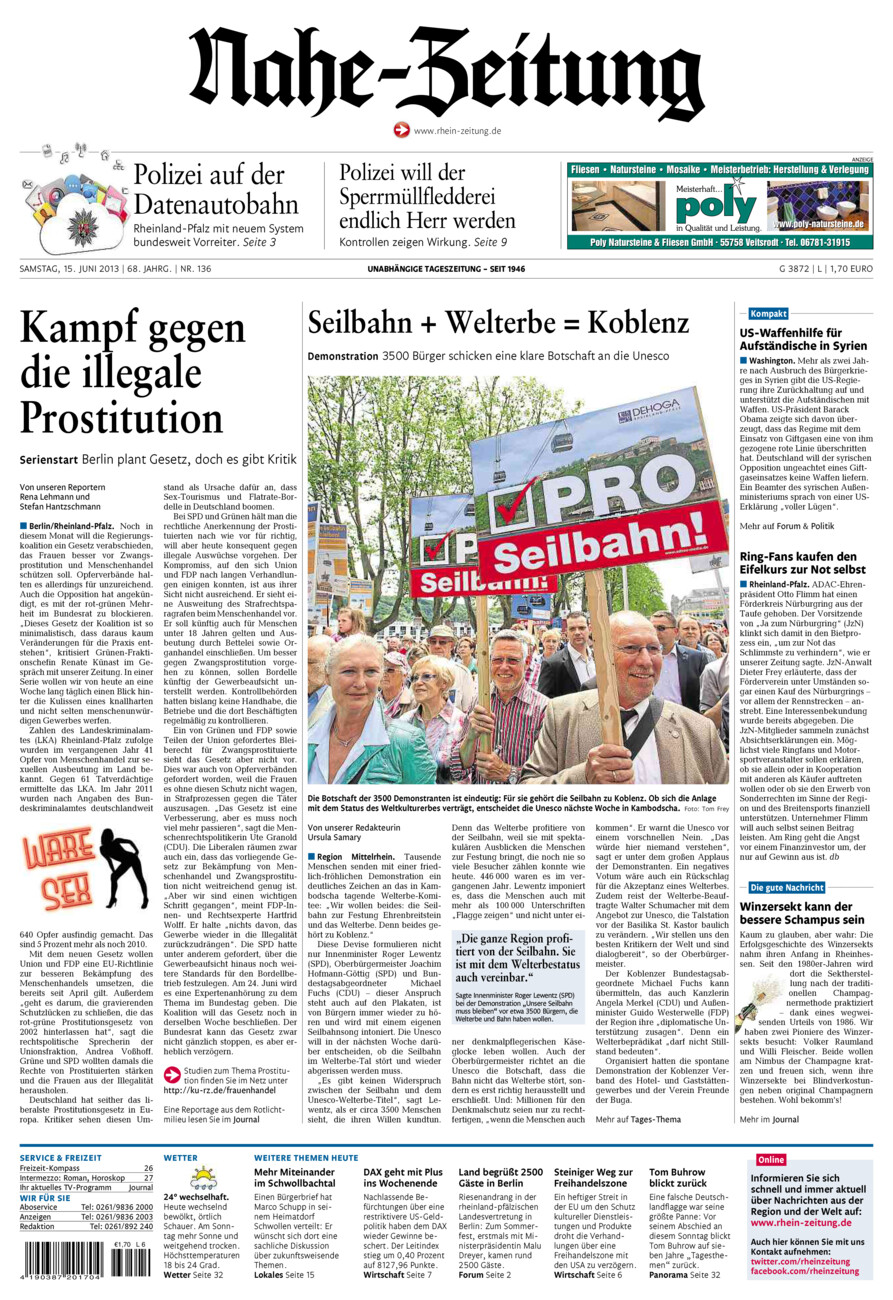 Nahe-Zeitung vom Samstag, 15.06.2013