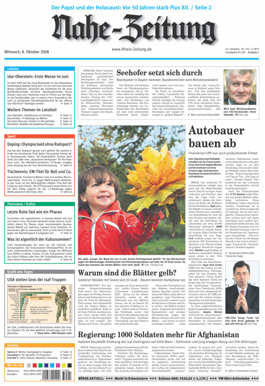 Nahe-Zeitung vom Mittwoch, 08.10.2008
