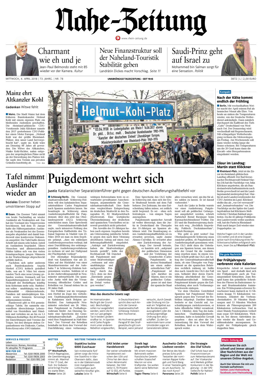 Nahe-Zeitung vom Mittwoch, 04.04.2018