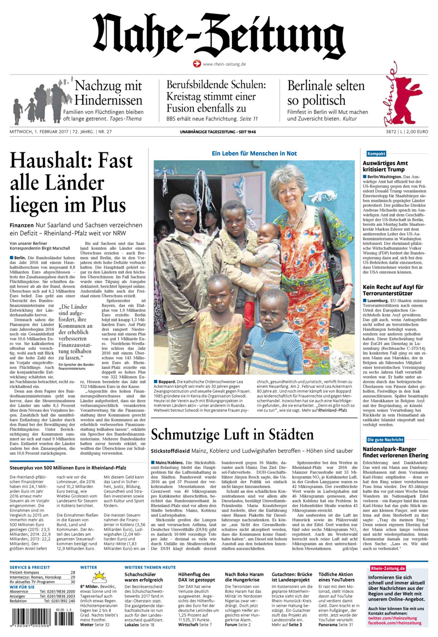 Nahe-Zeitung vom Mittwoch, 01.02.2017