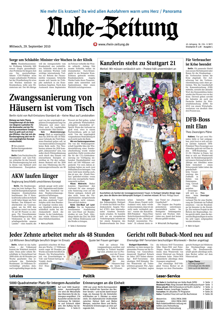 Nahe-Zeitung vom Mittwoch, 29.09.2010