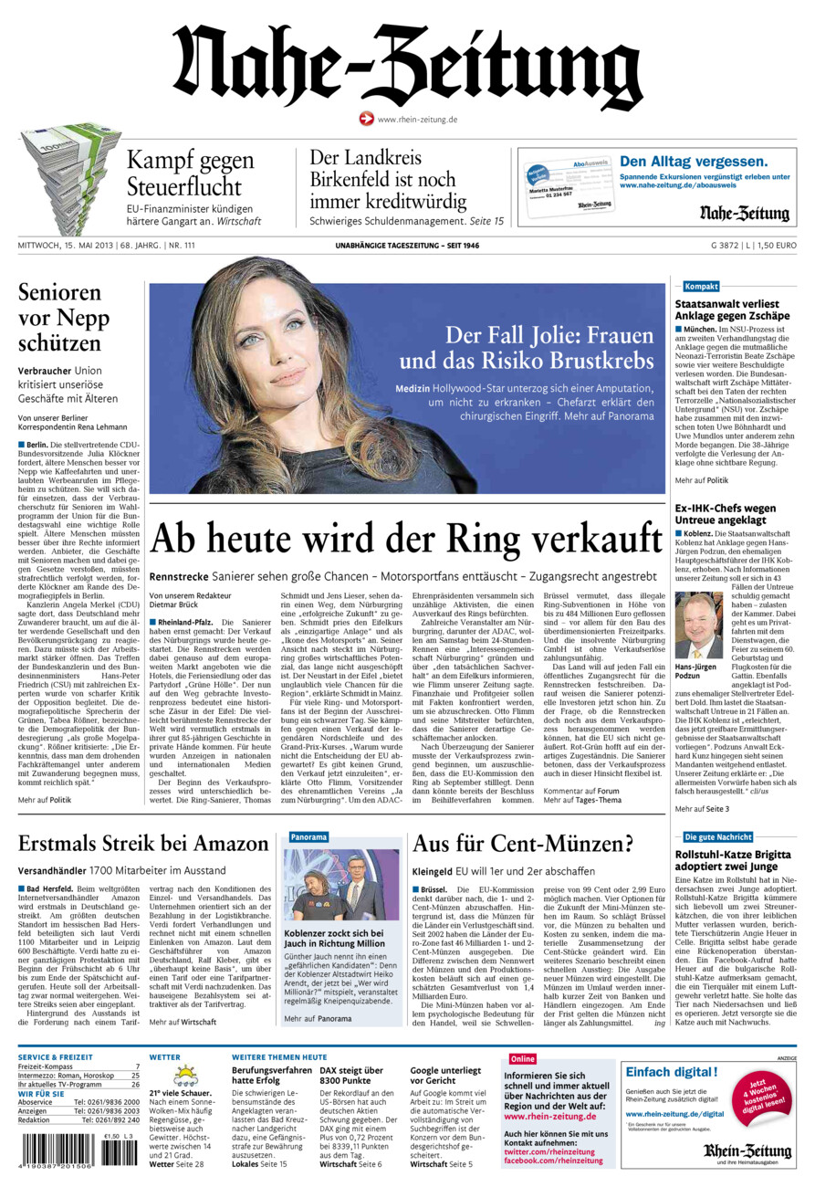Nahe-Zeitung vom Mittwoch, 15.05.2013