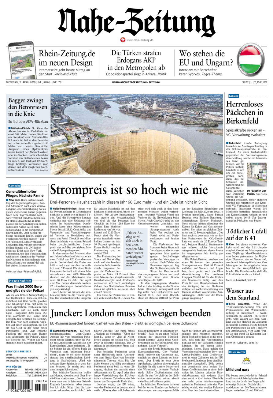 Nahe-Zeitung vom Dienstag, 02.04.2019