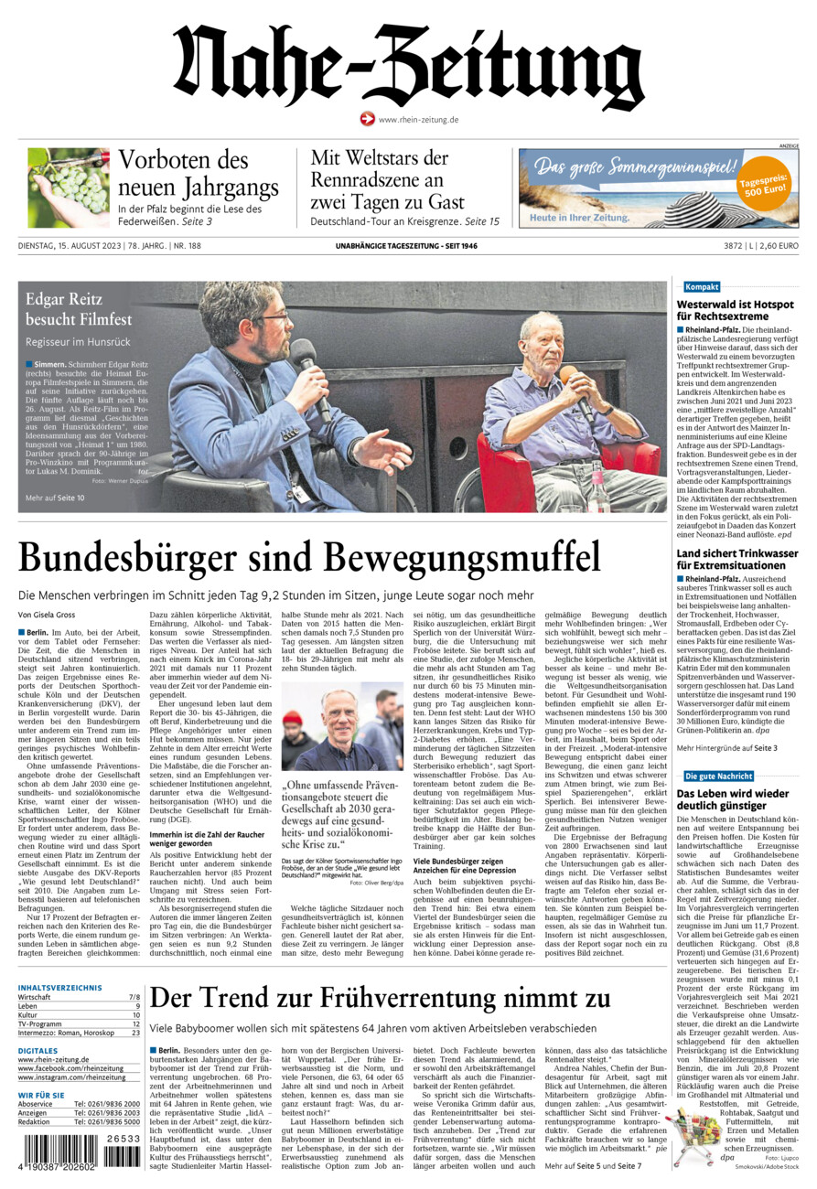 Nahe-Zeitung vom Dienstag, 15.08.2023
