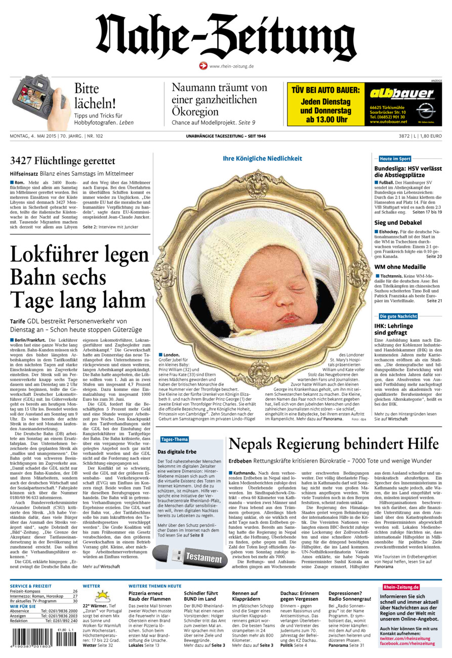 Nahe-Zeitung vom Montag, 04.05.2015