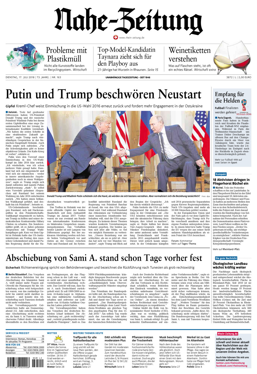Nahe-Zeitung vom Dienstag, 17.07.2018