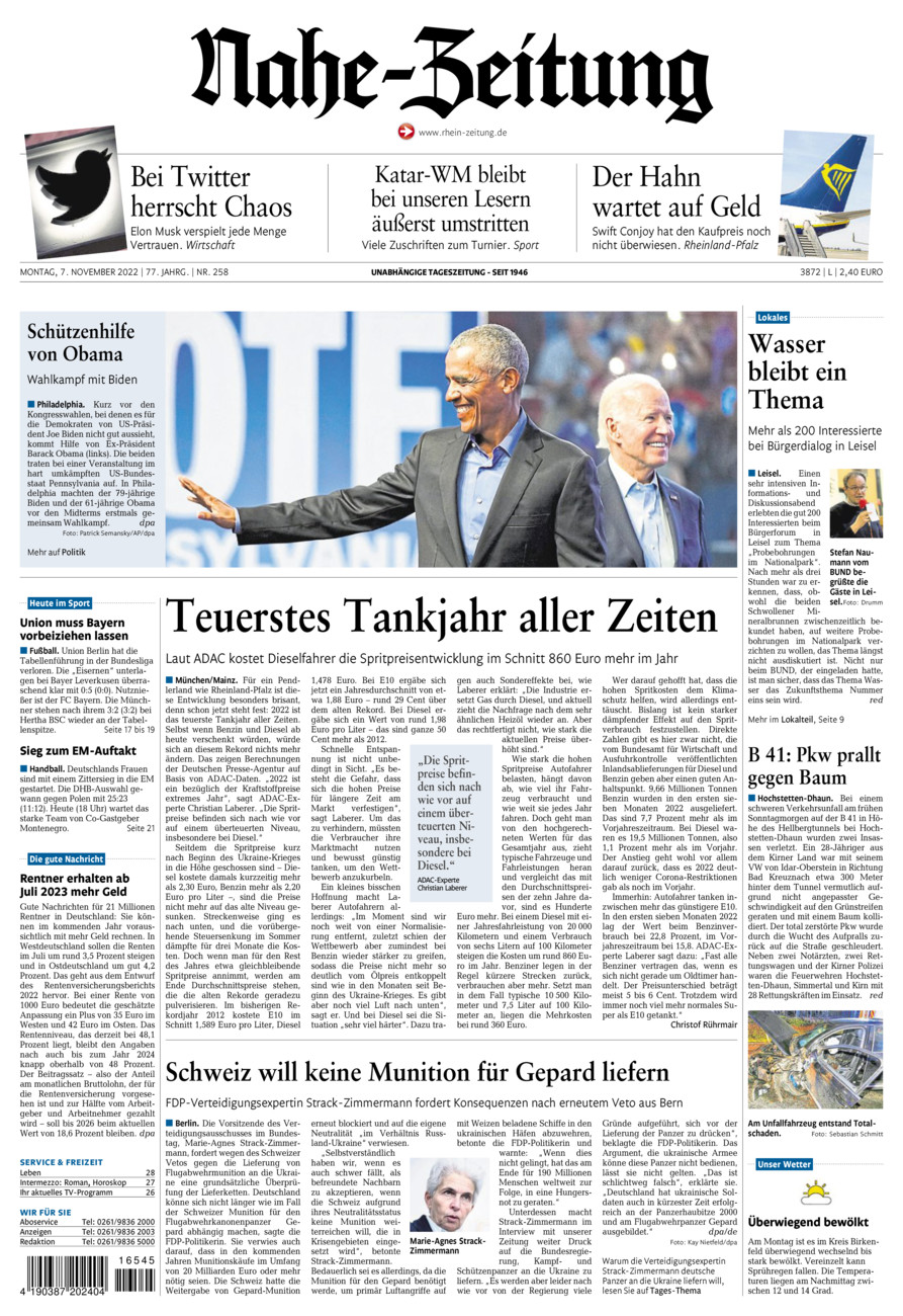 Nahe-Zeitung vom Montag, 07.11.2022
