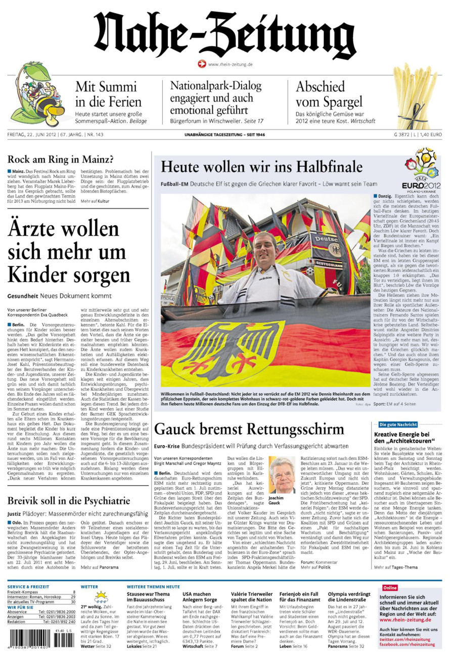 Nahe-Zeitung vom Freitag, 22.06.2012