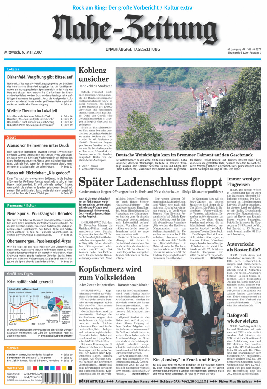 Nahe-Zeitung vom Mittwoch, 09.05.2007