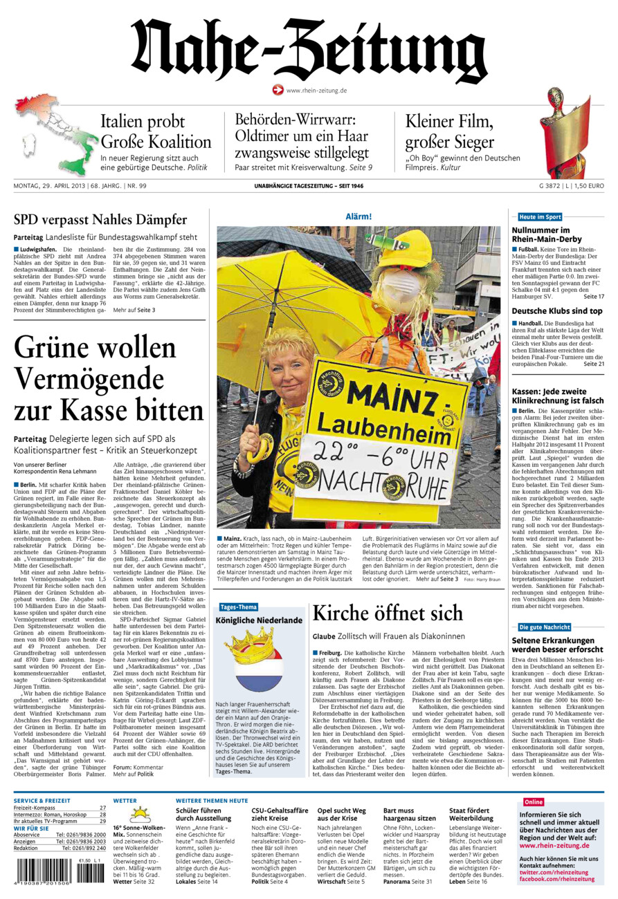 Nahe-Zeitung vom Montag, 29.04.2013