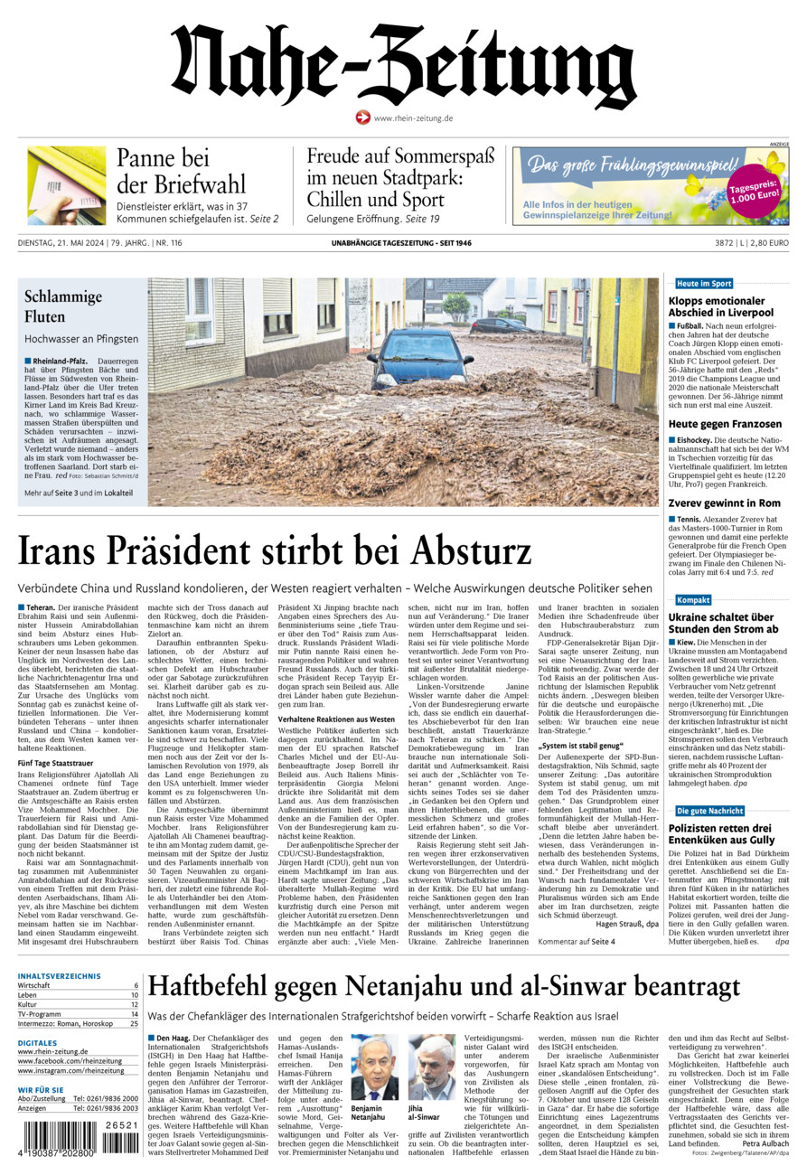 Nahe-Zeitung vom Dienstag, 21.05.2024