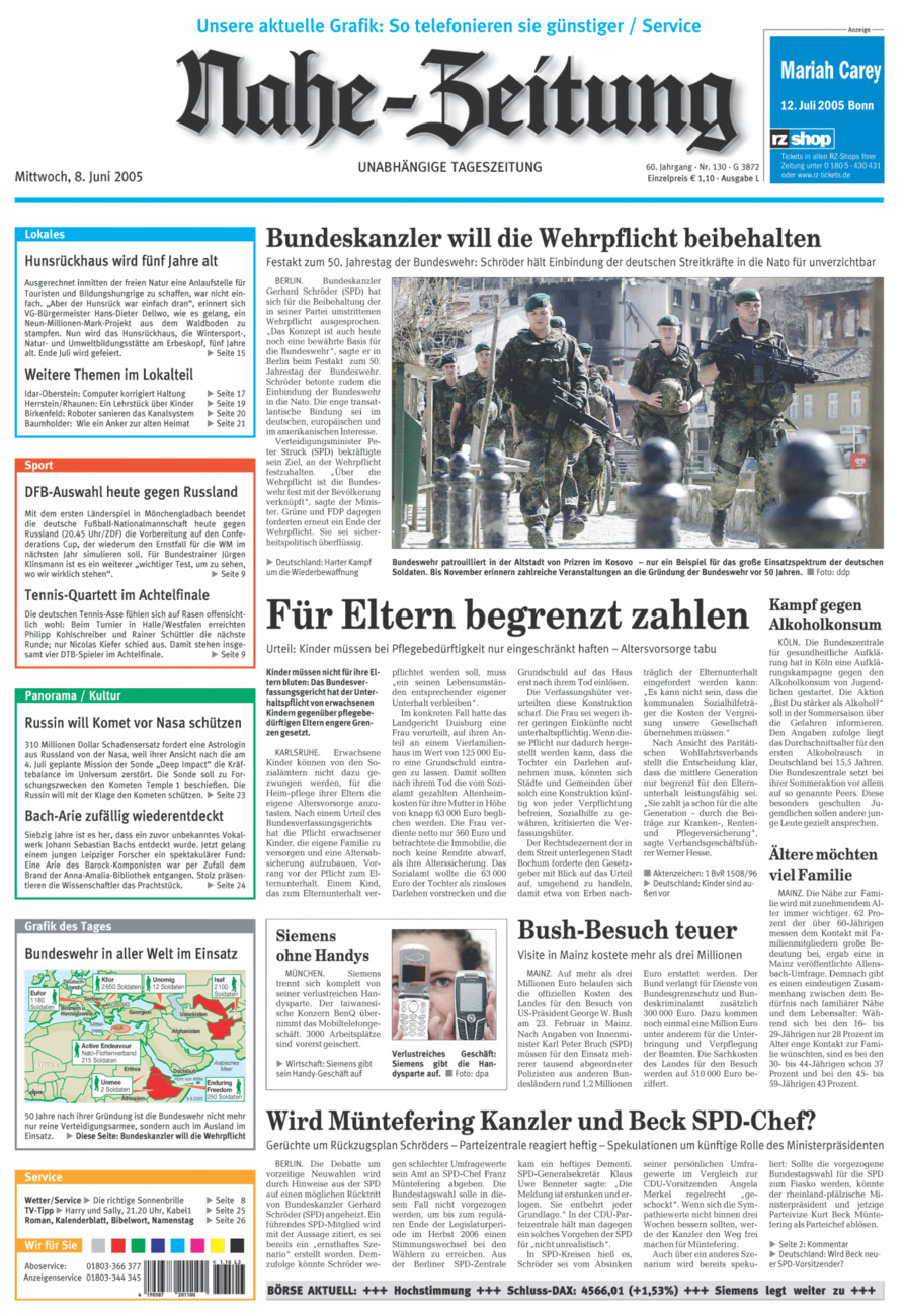 Nahe-Zeitung vom Mittwoch, 08.06.2005