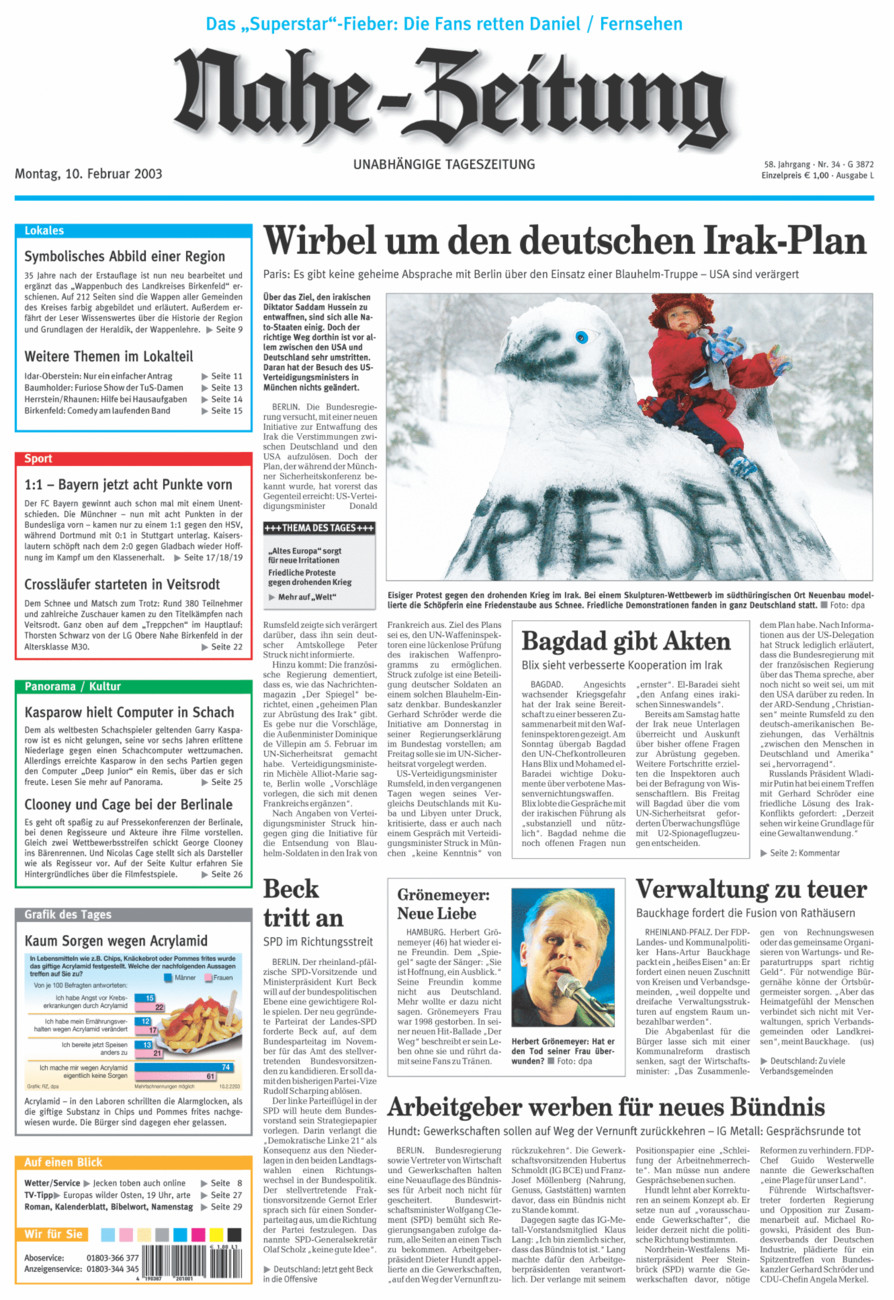 Nahe-Zeitung vom Montag, 10.02.2003