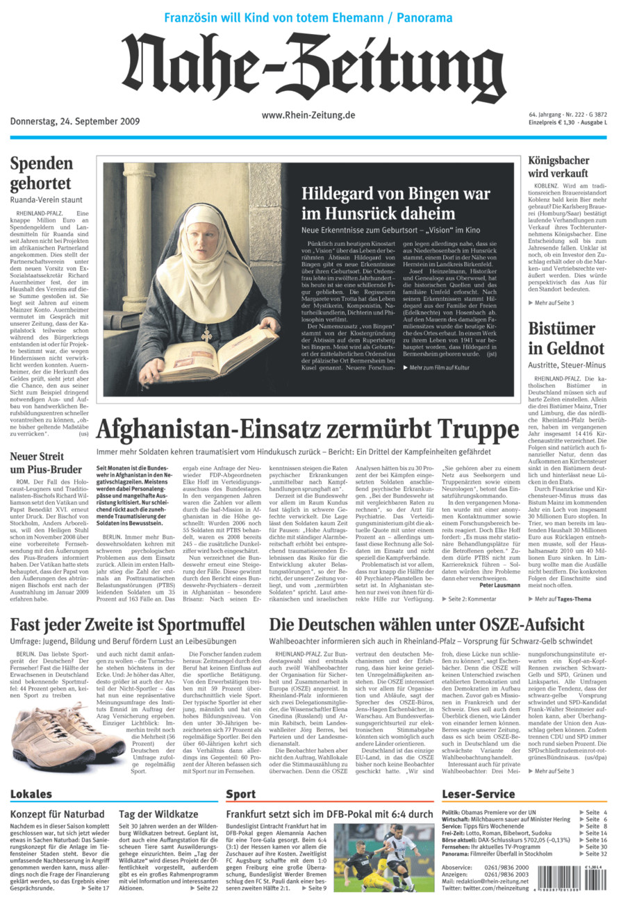 Nahe-Zeitung vom Donnerstag, 24.09.2009