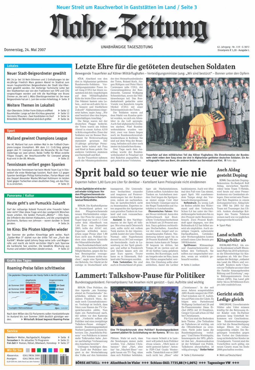 Nahe-Zeitung vom Donnerstag, 24.05.2007