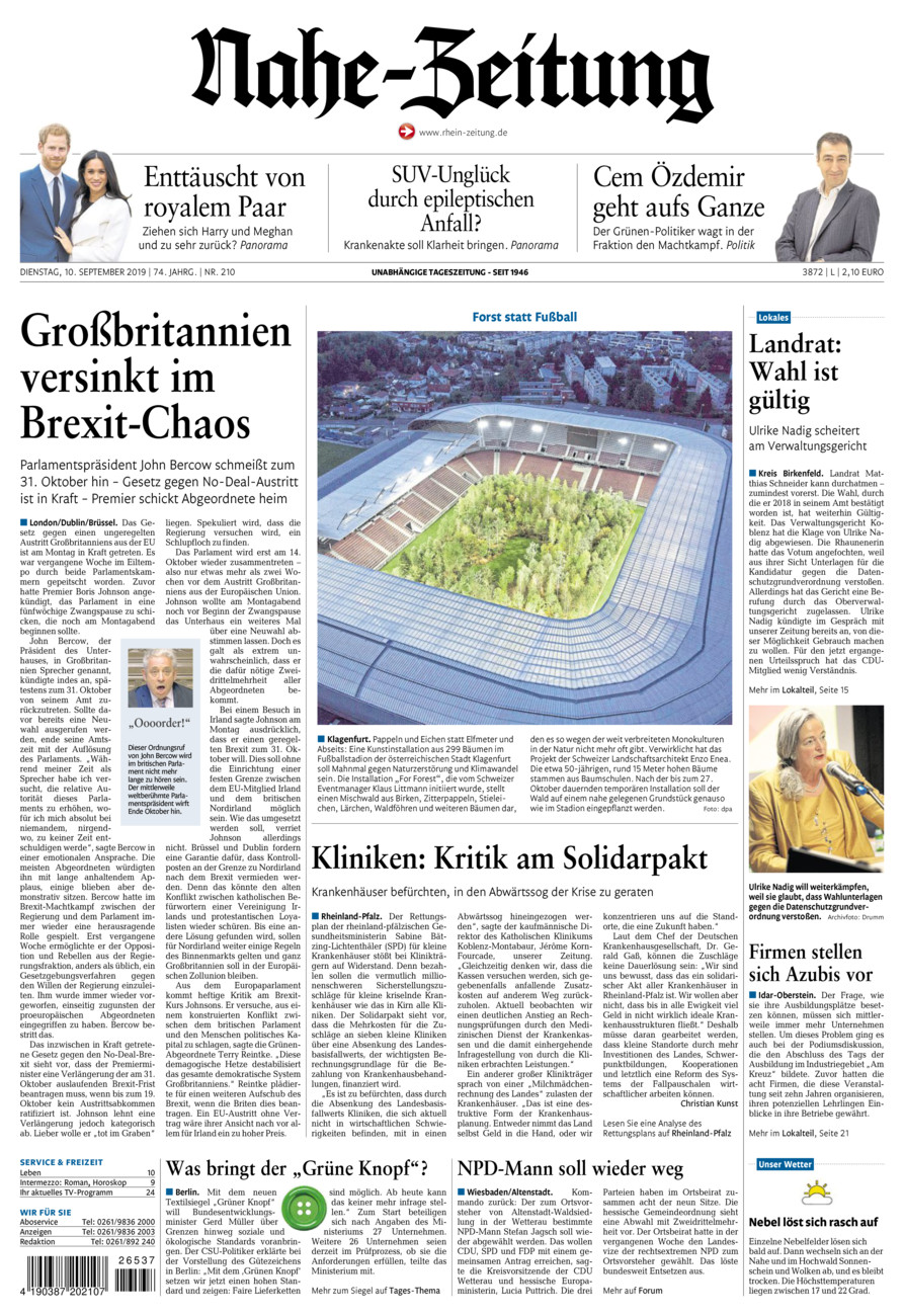 Nahe-Zeitung vom Dienstag, 10.09.2019