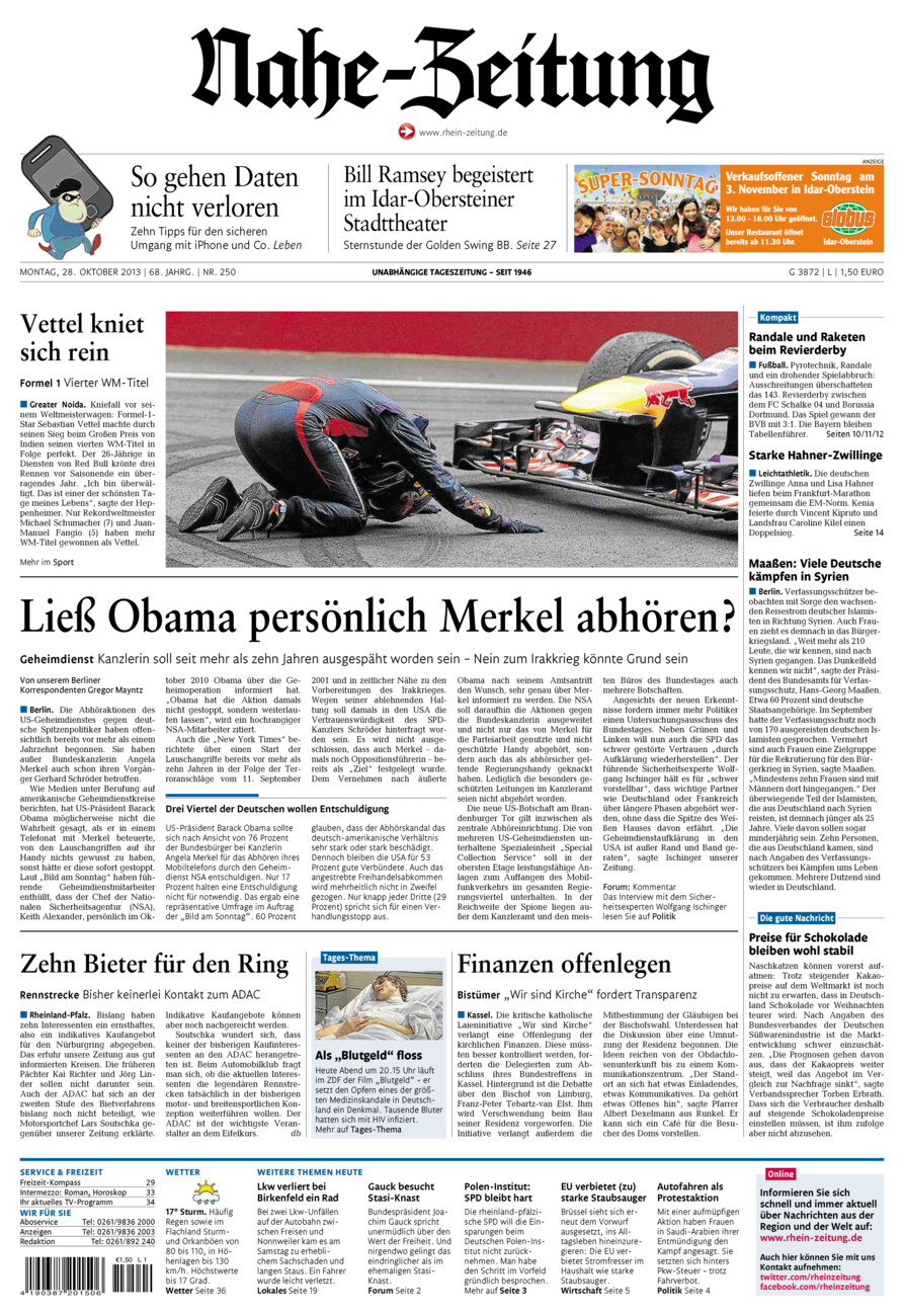 Nahe-Zeitung vom Montag, 28.10.2013