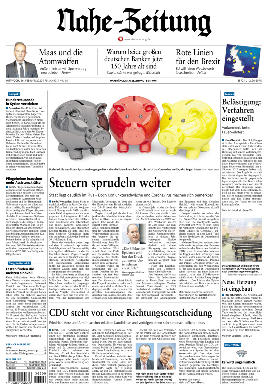 Nahe-Zeitung vom Mittwoch, 26.02.2020