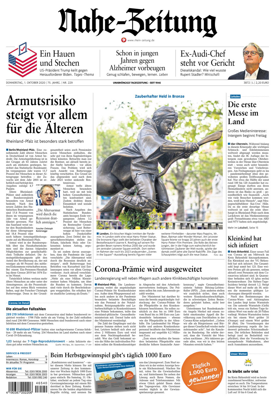 Nahe-Zeitung vom Donnerstag, 01.10.2020