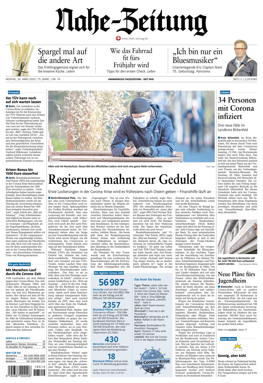 Nahe-Zeitung vom Montag, 30.03.2020