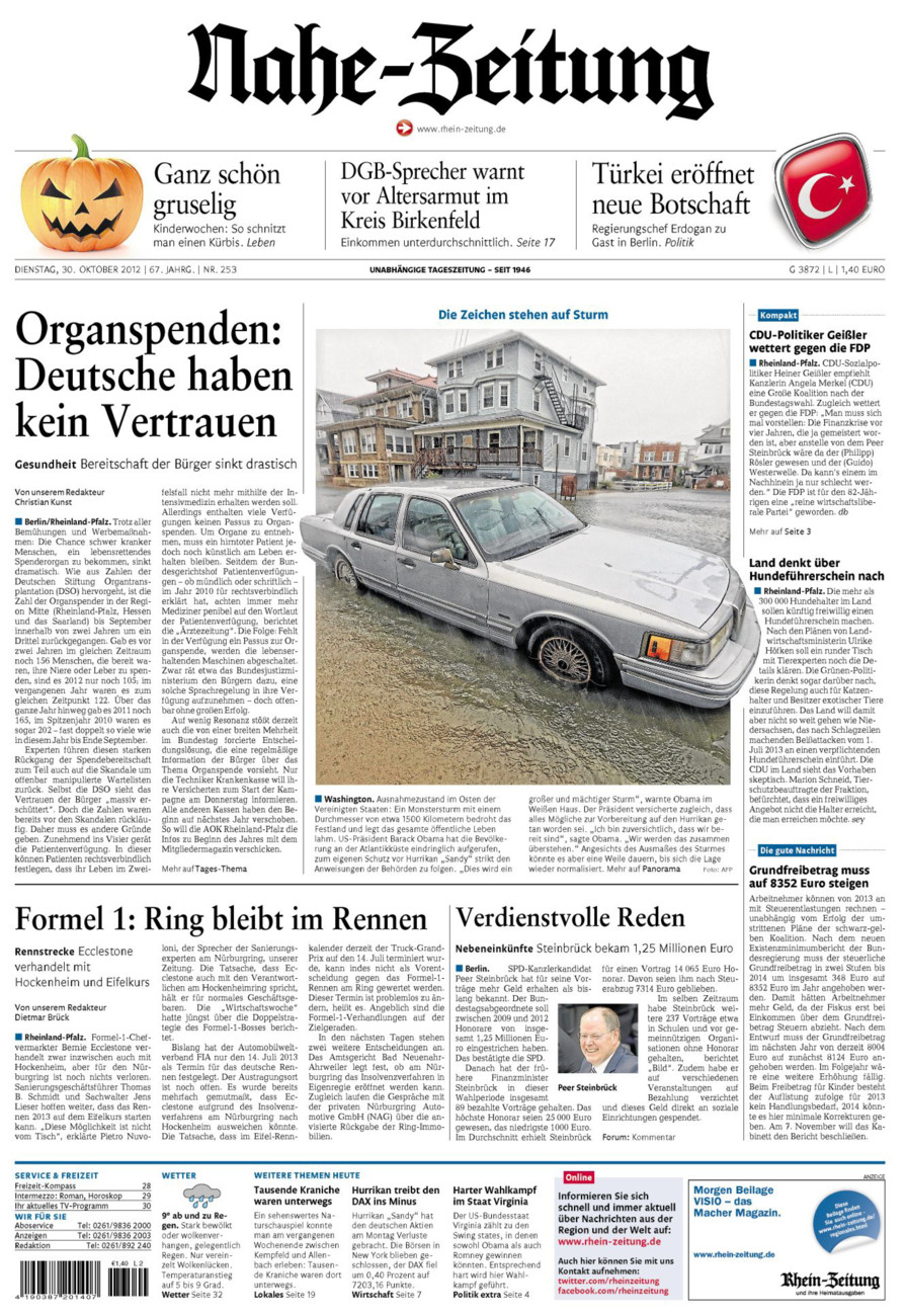 Nahe-Zeitung vom Dienstag, 30.10.2012