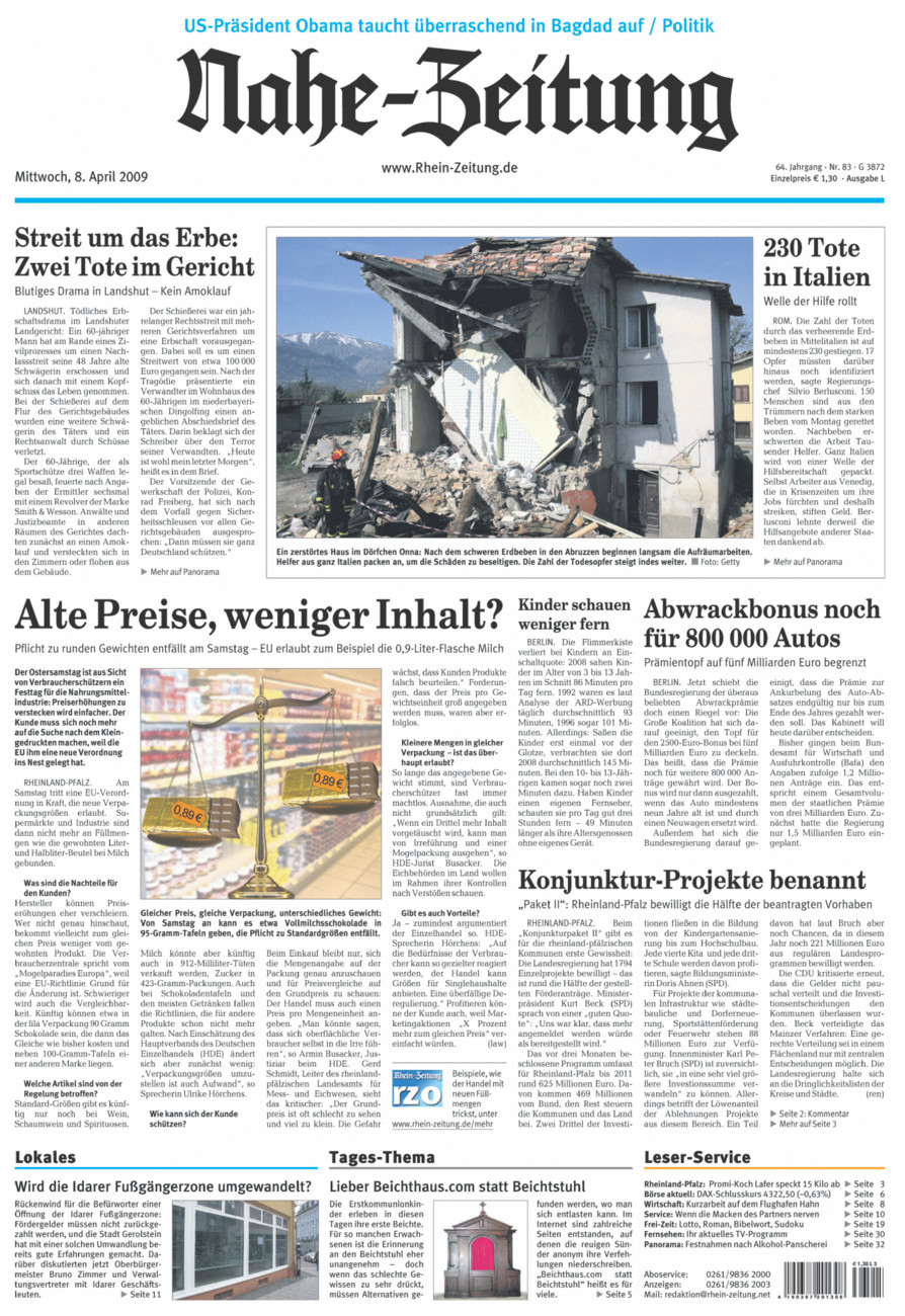 Nahe-Zeitung vom Mittwoch, 08.04.2009