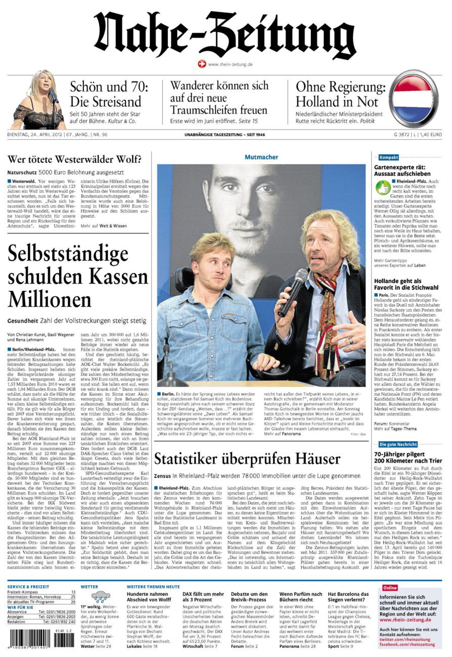 Nahe-Zeitung vom Dienstag, 24.04.2012