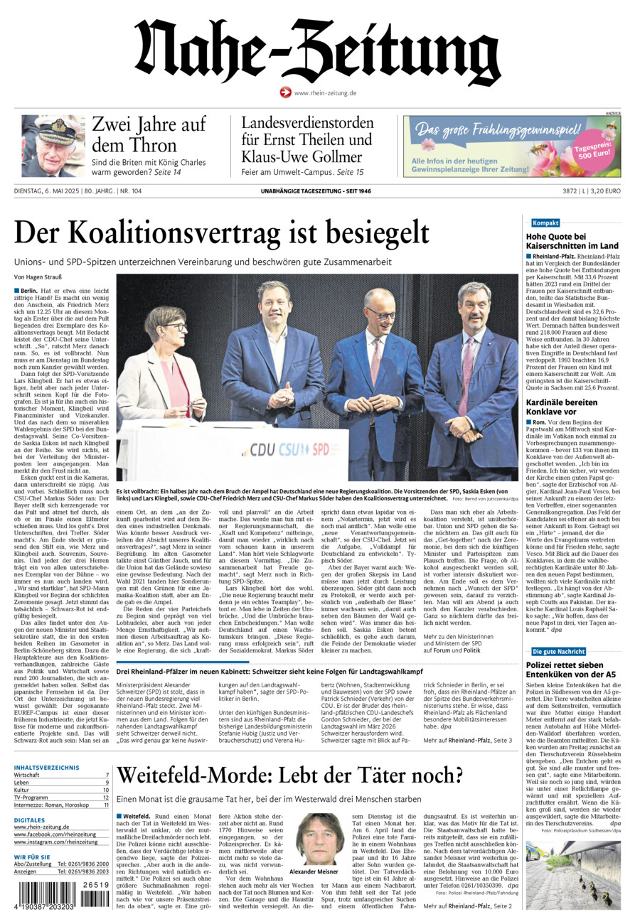 Nahe-Zeitung vom Dienstag, 06.05.2025