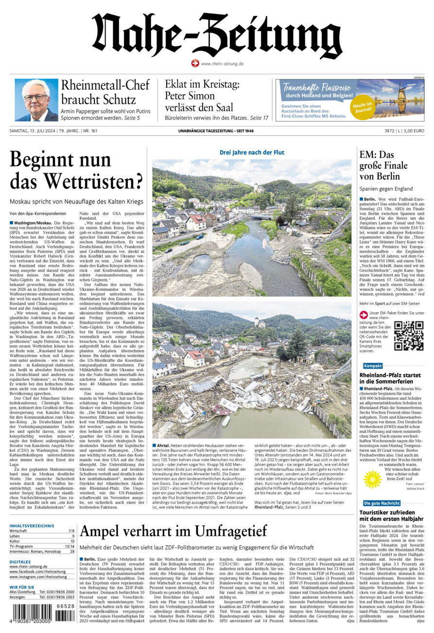 Nahe-Zeitung vom Samstag, 13.07.2024