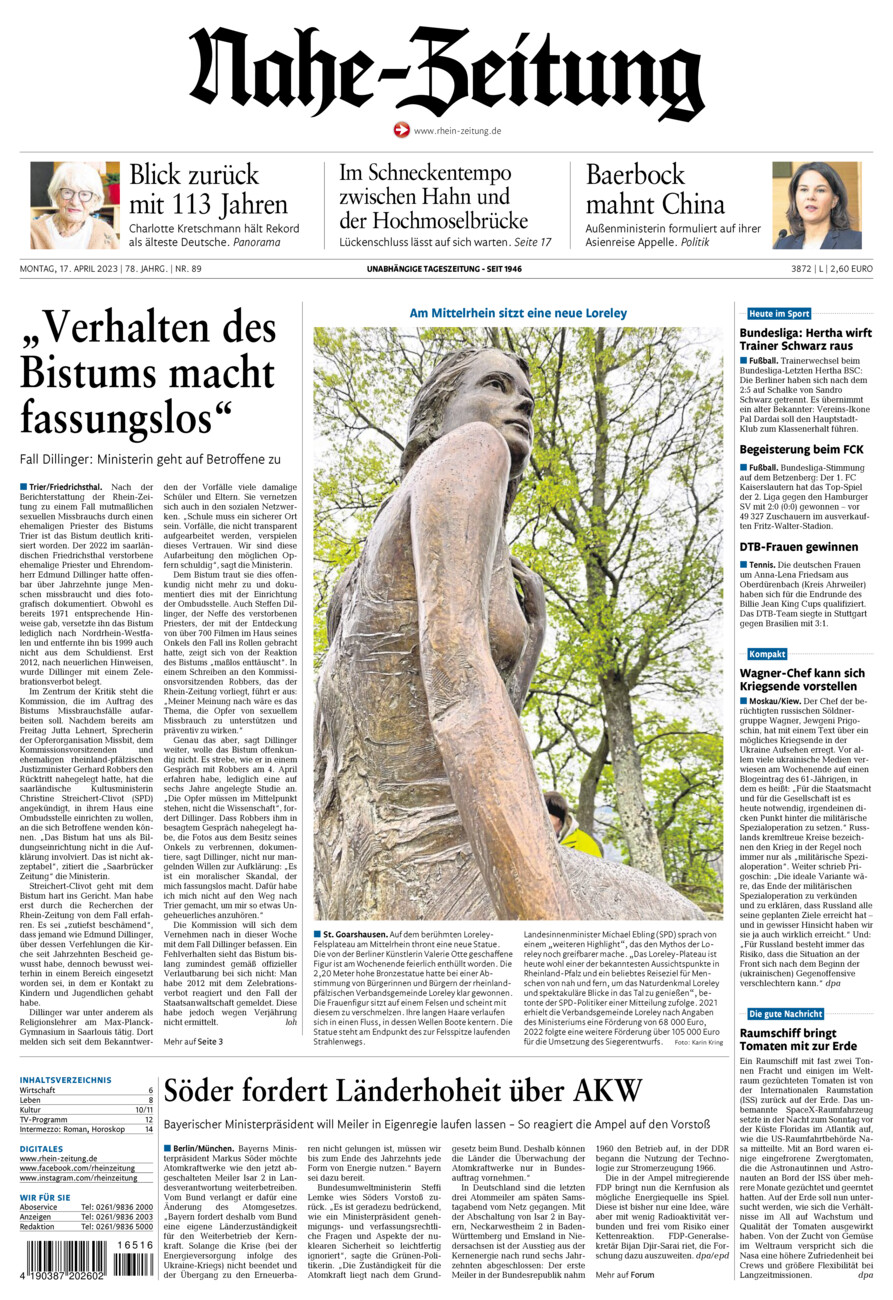 Nahe-Zeitung vom Montag, 17.04.2023