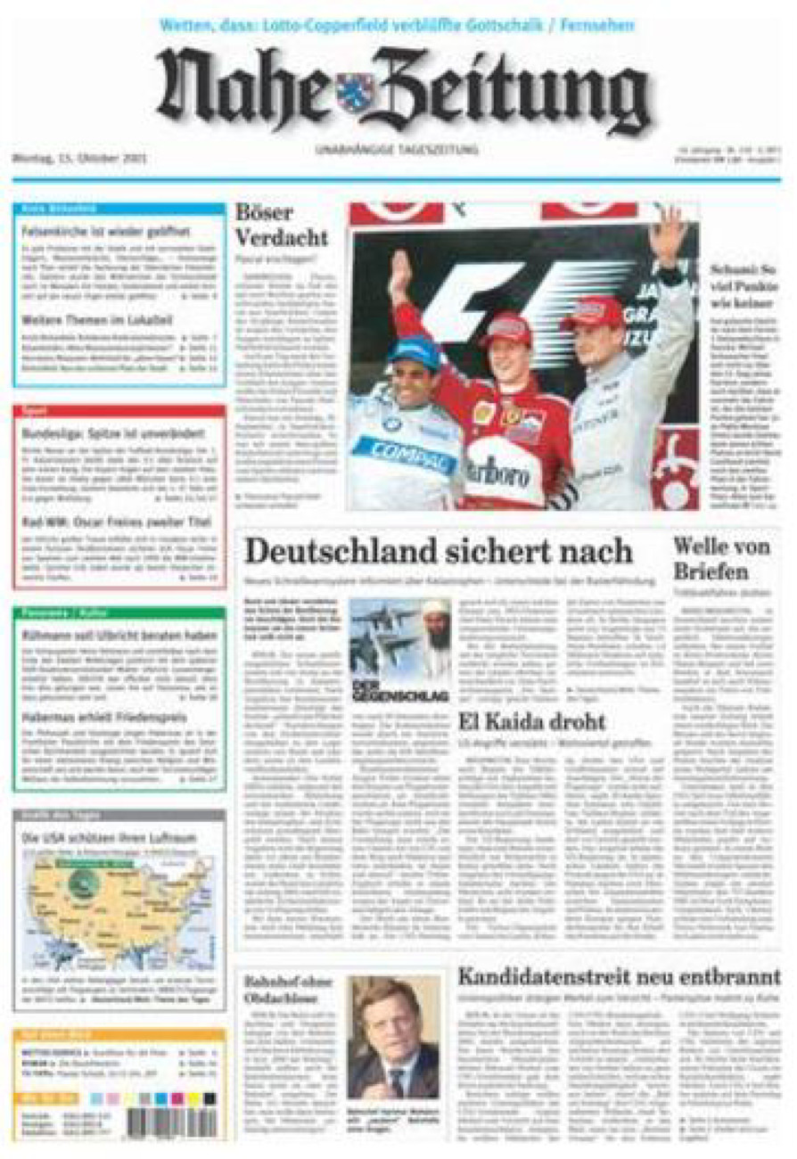 Nahe-Zeitung vom Montag, 15.10.2001