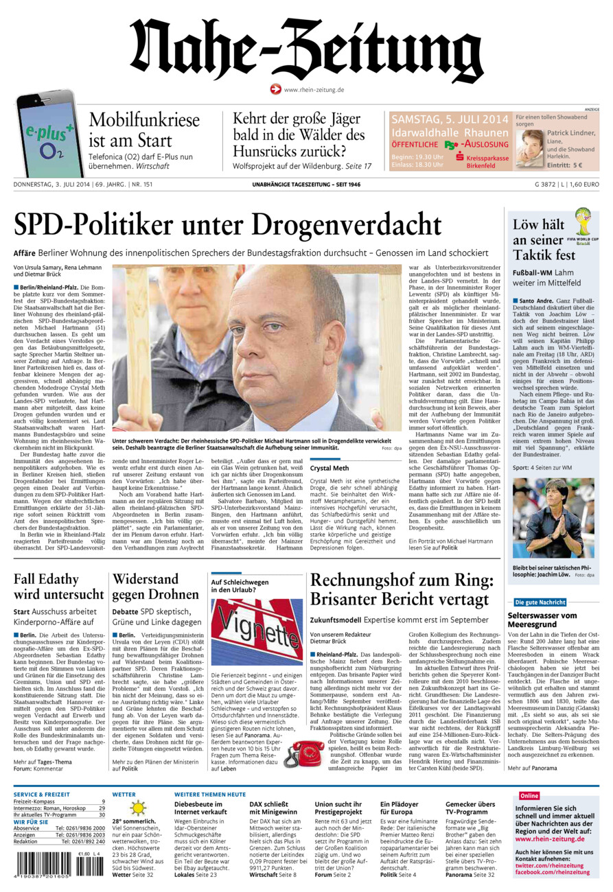 Nahe-Zeitung vom Donnerstag, 03.07.2014