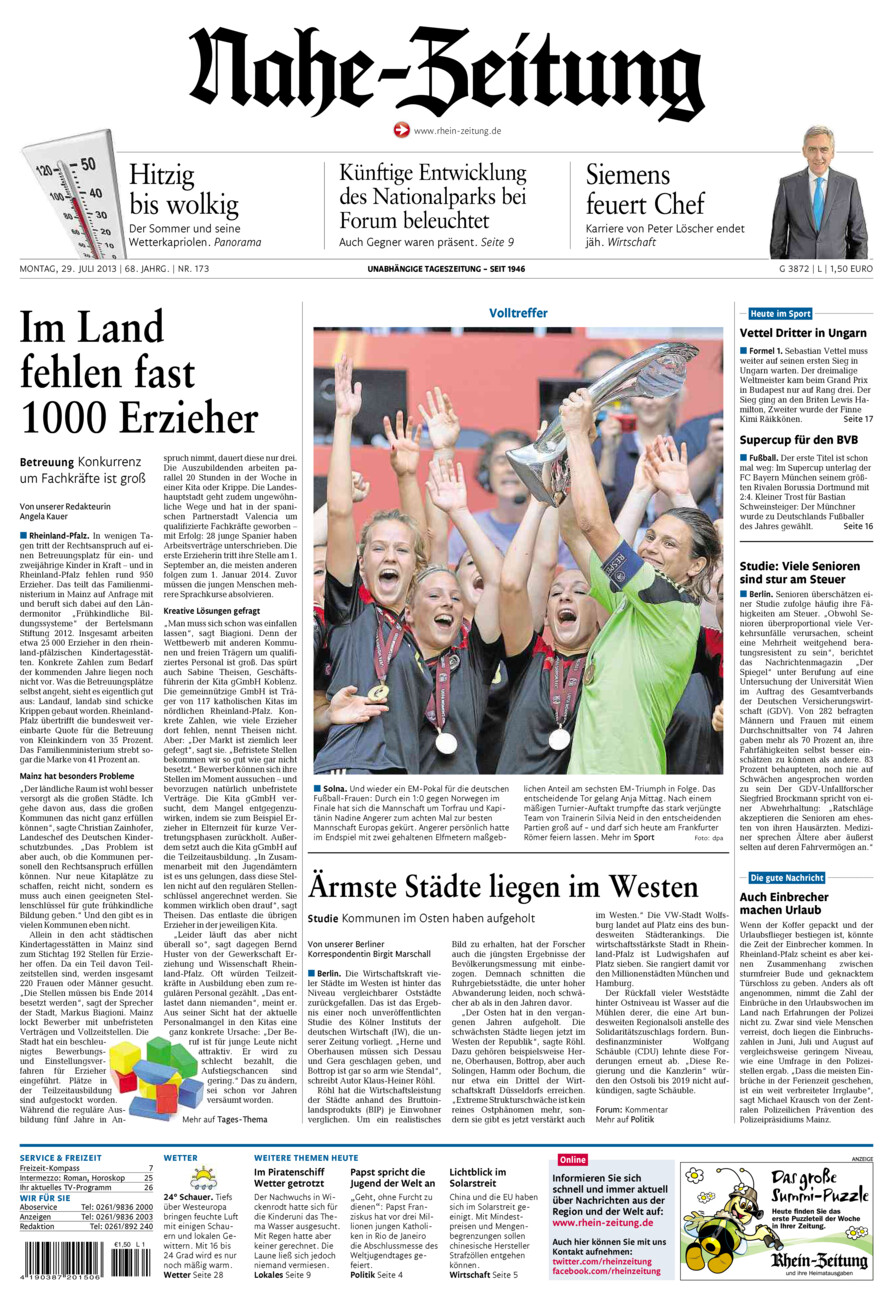 Nahe-Zeitung vom Montag, 29.07.2013