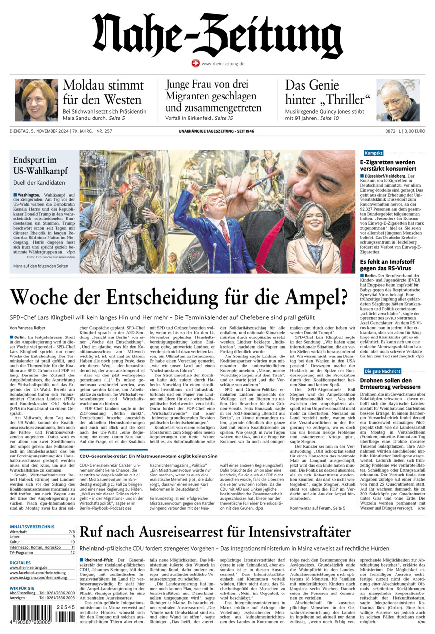 Nahe-Zeitung vom Dienstag, 05.11.2024