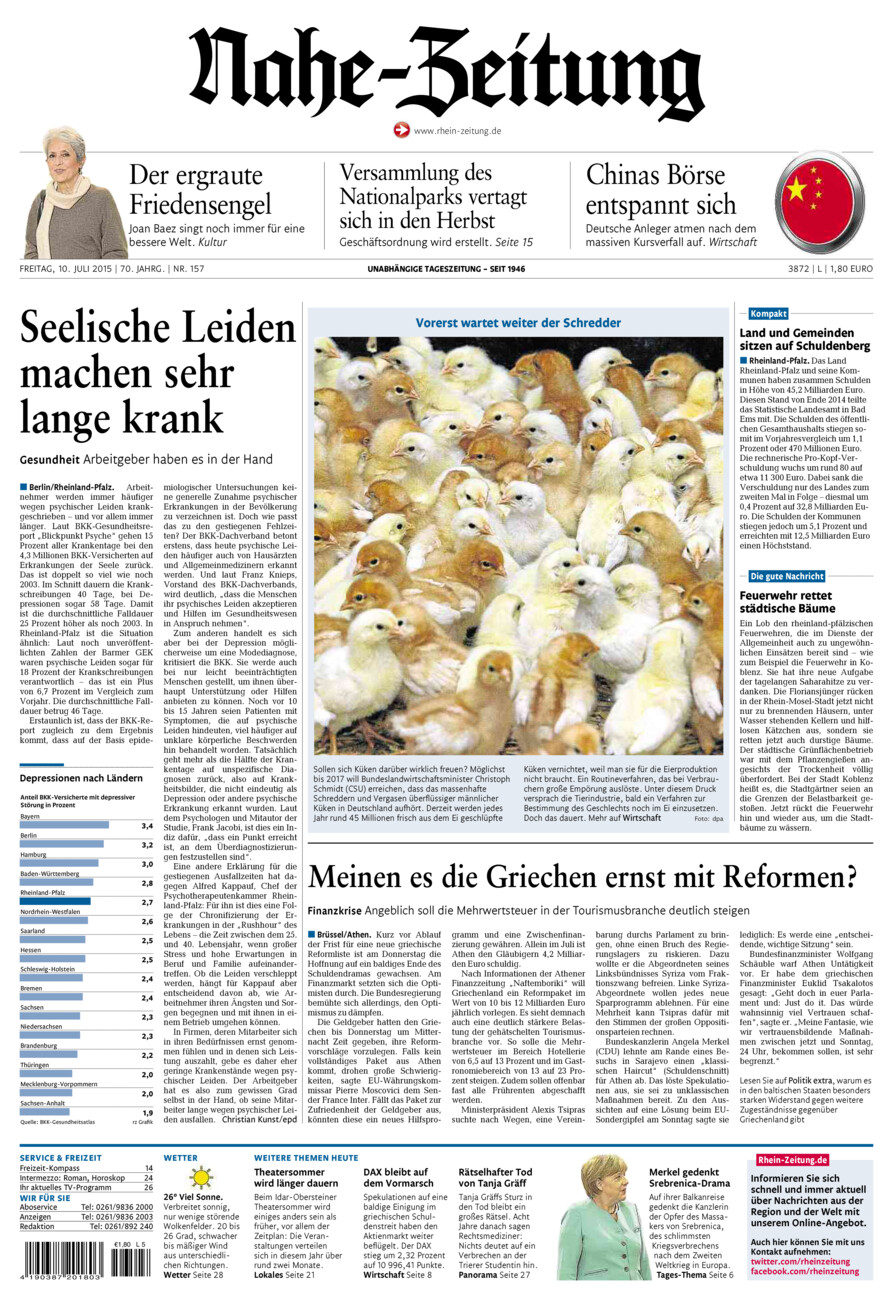 Nahe-Zeitung vom Freitag, 10.07.2015