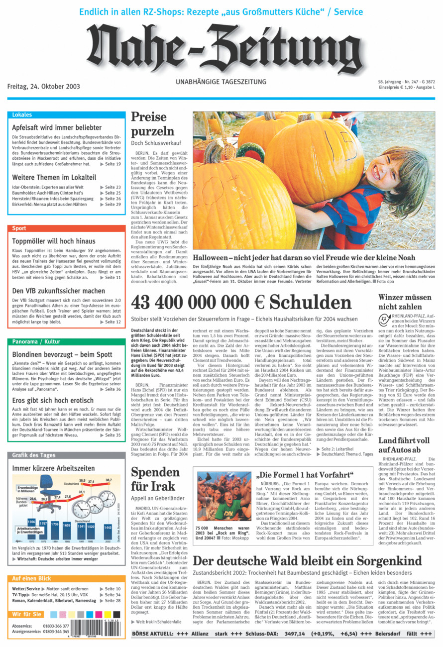 Nahe-Zeitung vom Freitag, 24.10.2003
