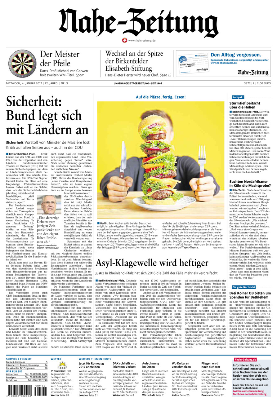 Nahe-Zeitung vom Mittwoch, 04.01.2017
