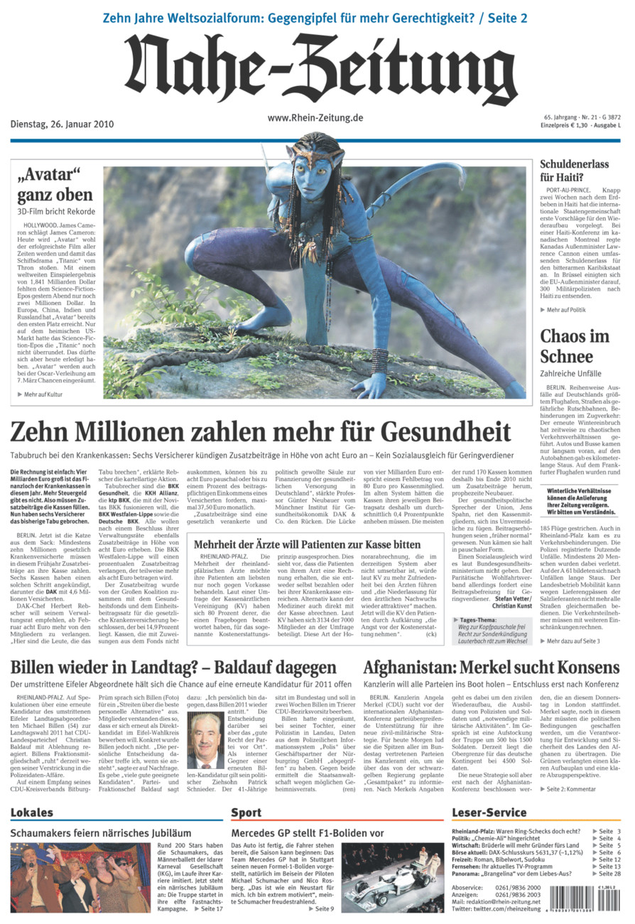 Nahe-Zeitung vom Dienstag, 26.01.2010
