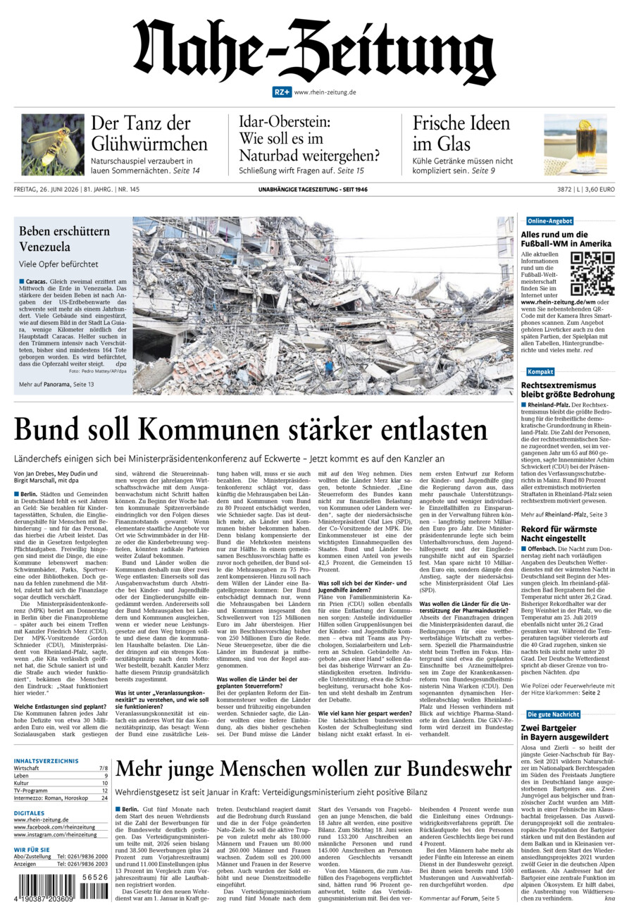 Nahe-Zeitung vom Freitag, 26.06.2026