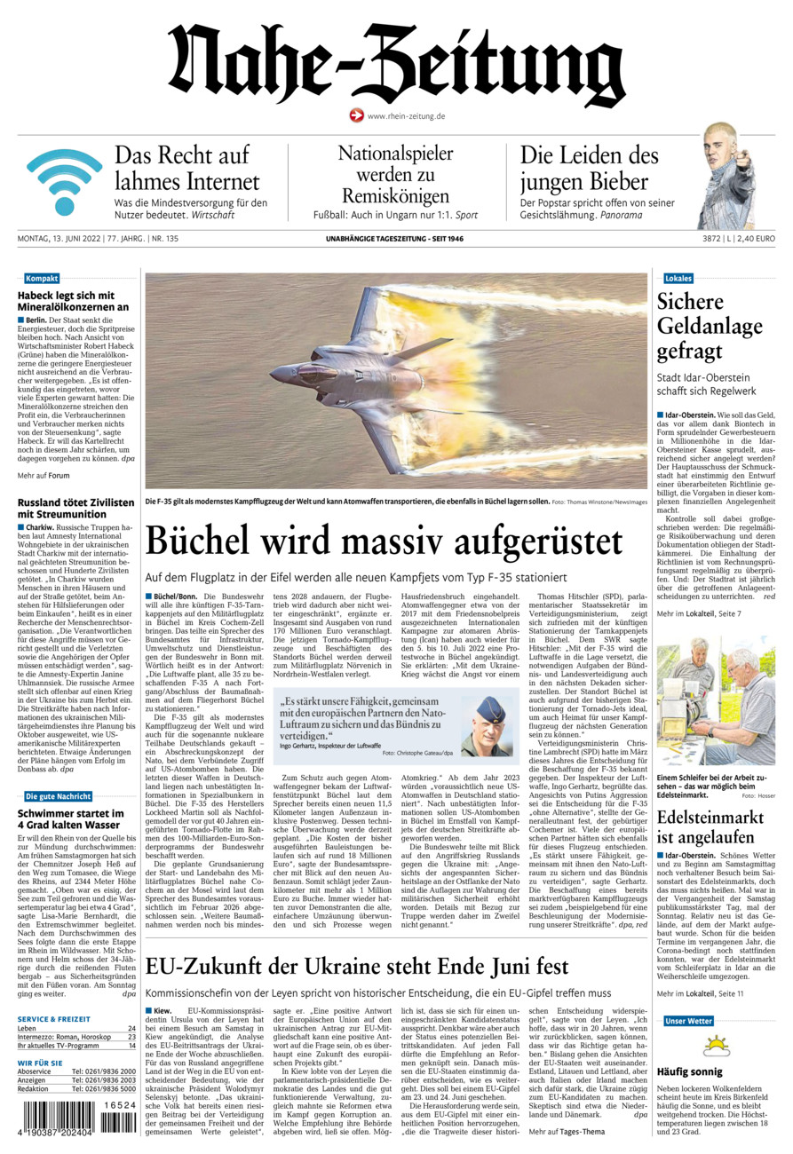 Nahe-Zeitung vom Montag, 13.06.2022