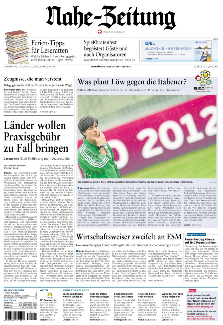 Nahe-Zeitung vom Donnerstag, 28.06.2012