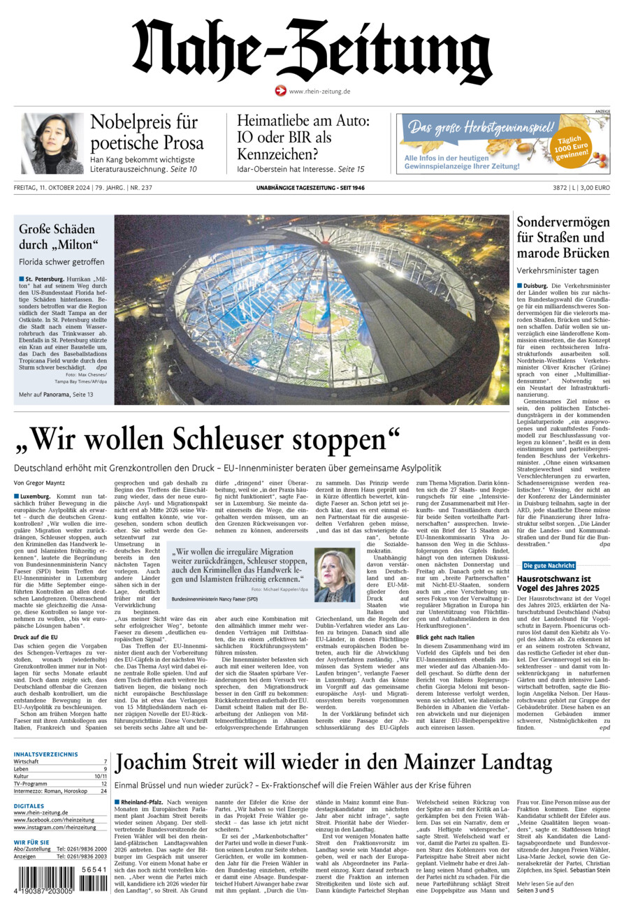 Nahe-Zeitung vom Freitag, 11.10.2024