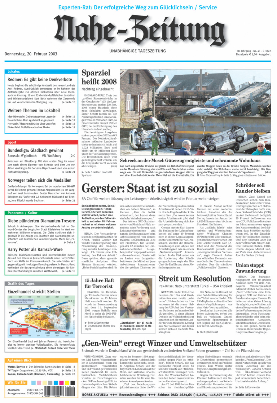 Nahe-Zeitung vom Donnerstag, 20.02.2003