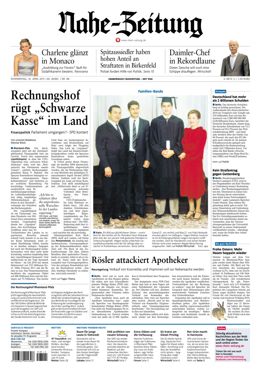 Nahe-Zeitung vom Donnerstag, 14.04.2011