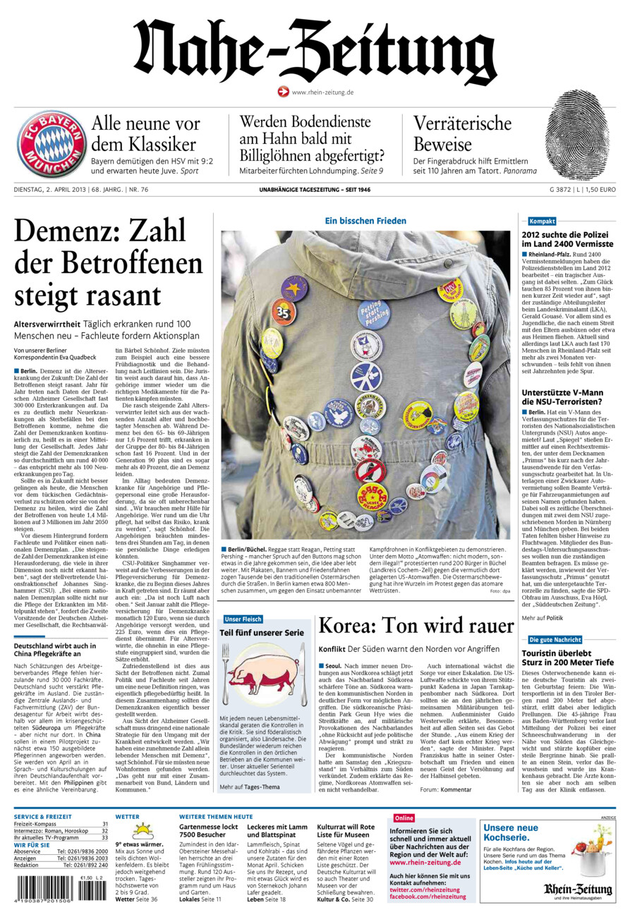Nahe-Zeitung vom Dienstag, 02.04.2013